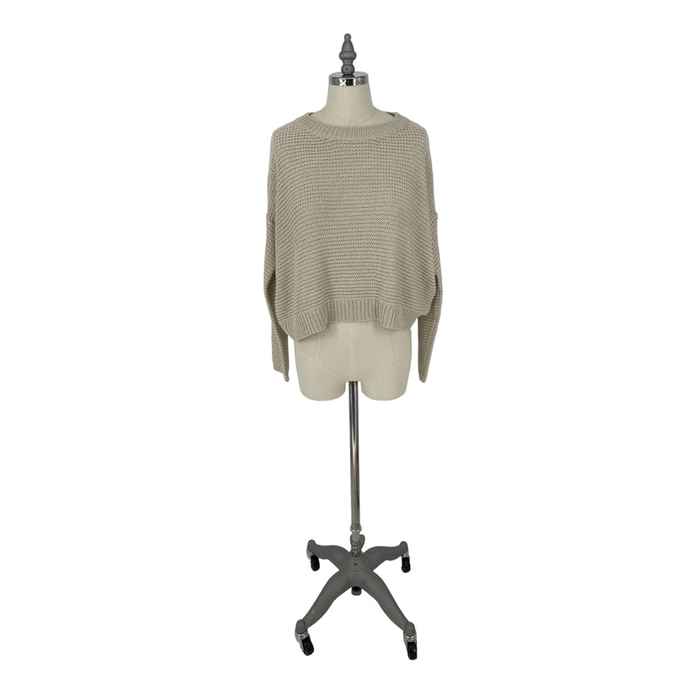 RD Style Women's Cropped Waffle Knit Pullover Sweater Tan M $78